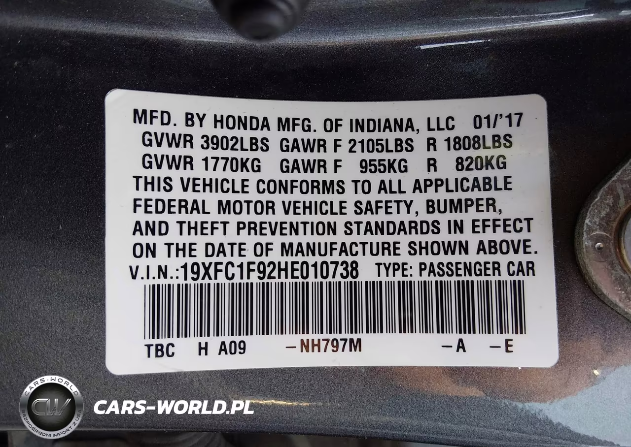 2017 Honda Civic Touring VIN:19XFC1F92HE010738 - 9