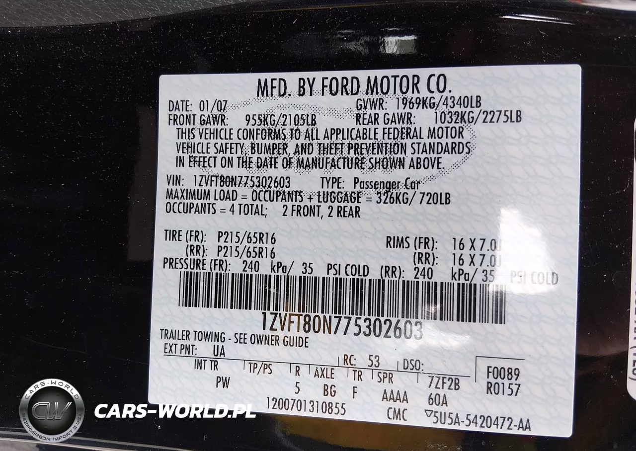 2007 Ford Mustang V6 Deluxe-V6 Premium VIN:1ZVFT80N775302603 - 9