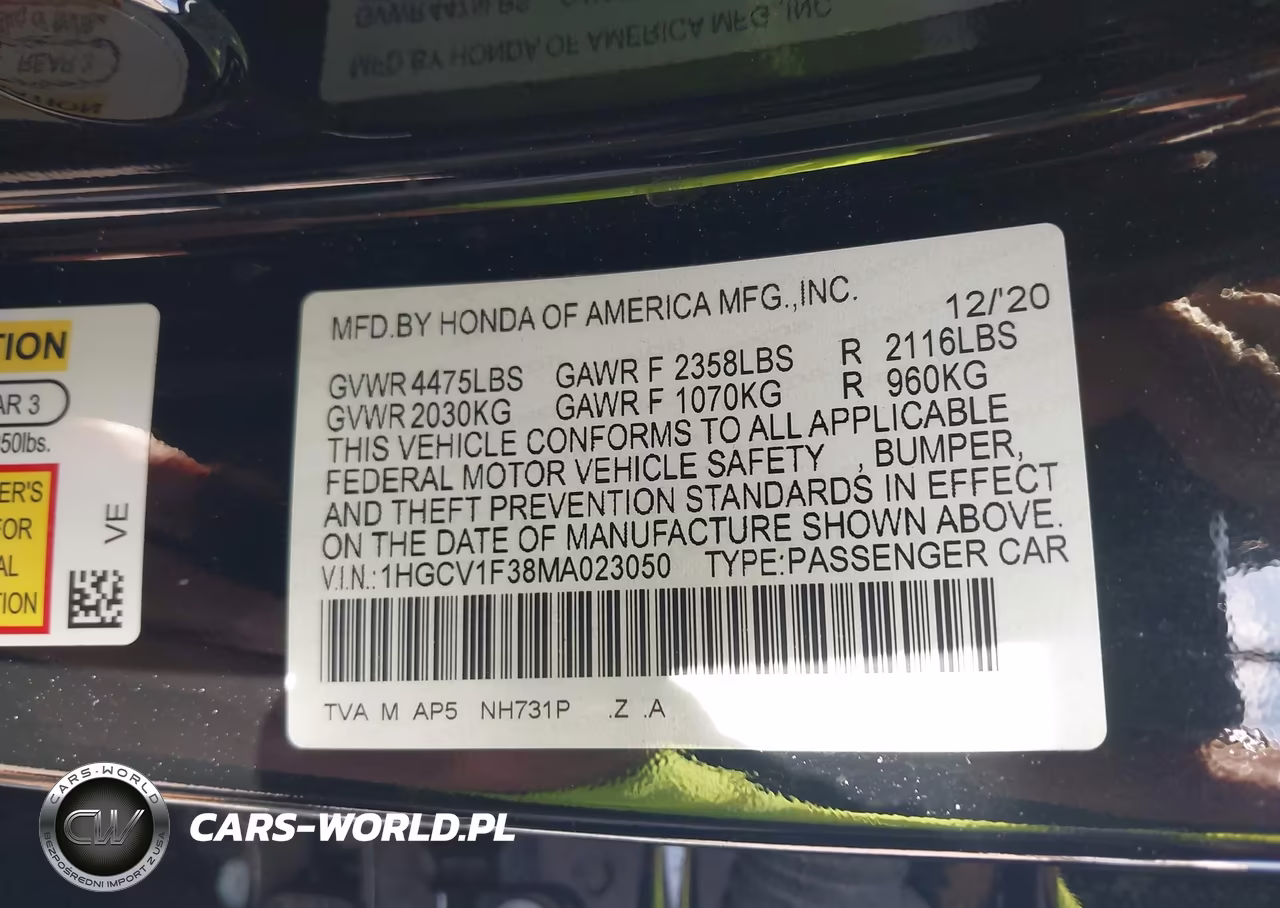 2021 Honda Accord Sport VIN:1HGCV1F38MA023050 - 9