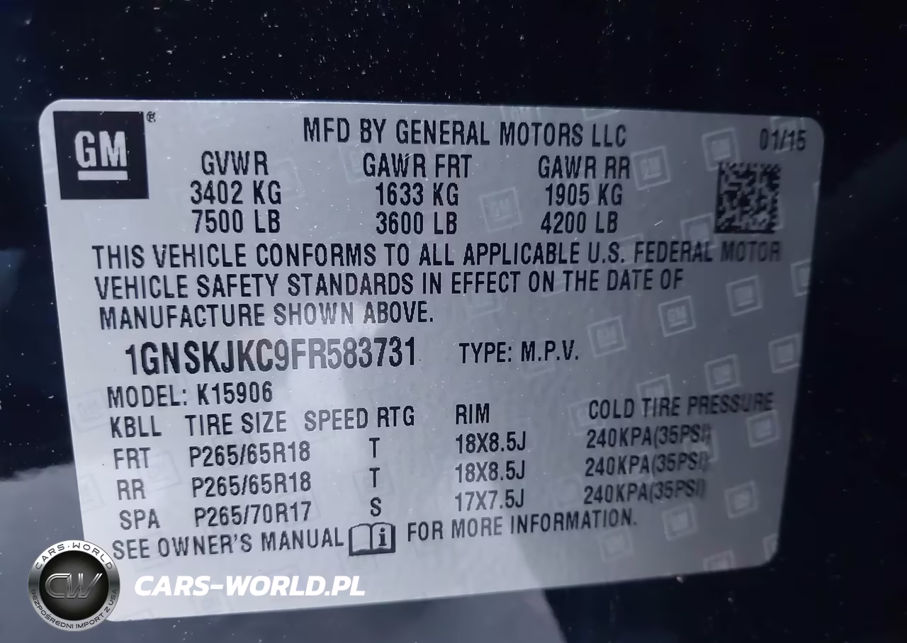 2015 Chevrolet Suburban 1500 Lt VIN:1GNSKJKC9FR583731 - 9