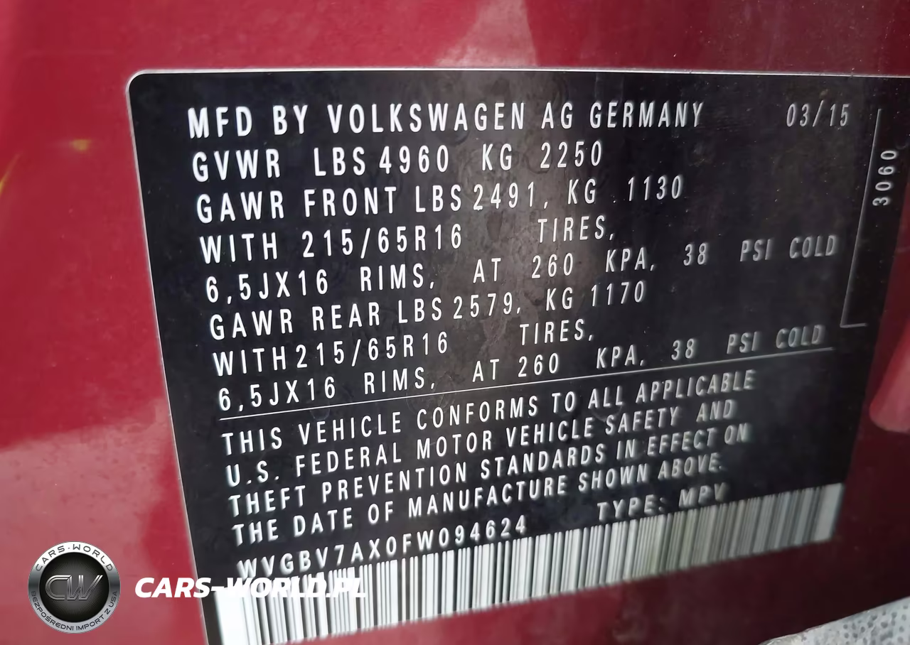 2015 Volkswagen Tiguan S VIN:WVGBV7AX0FW094624 - 9
