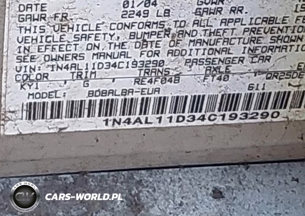 2004 Nissan Altima 2.5 S VIN:1N4AL11D34C193290 - 9
