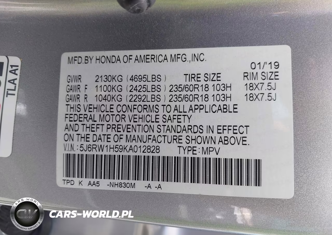 2019 Honda Cr-V Ex VIN:5J6RW1H59KA012828 - 9