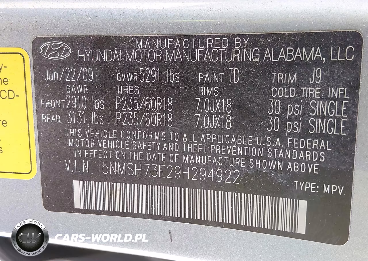 2009 Hyundai Santa Fe Limited VIN:5NMSH73E29H294922 - 9