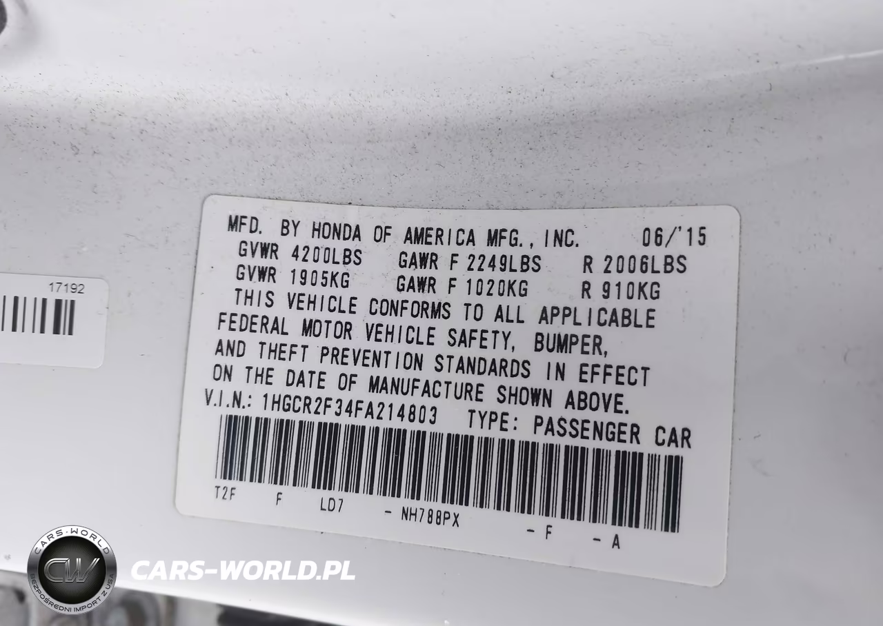 2015 Honda Accord Lx VIN:1HGCR2F34FA214803 - 9