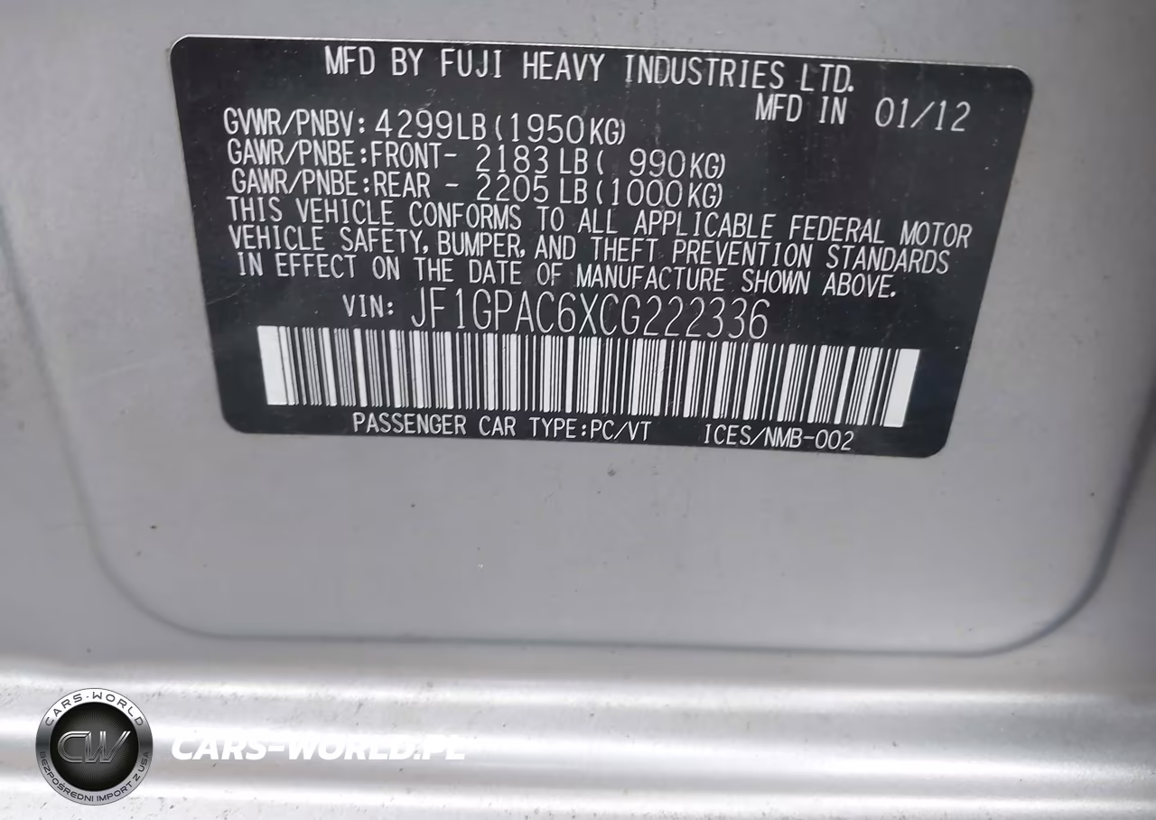 2012 Subaru Impreza 2.0I Premium VIN:JF1GPAC6XCG222336 - 9