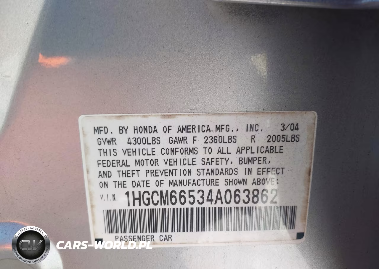 2004 Honda Accord 3.0 Ex VIN:1HGCM66534A063862 - 9