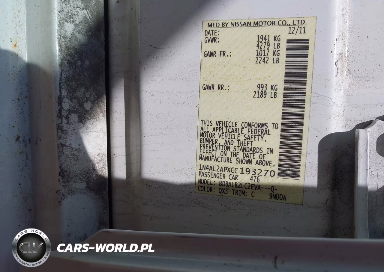 2012 Nissan Altima 2.5 S VIN:1N4AL2APXCC193270 - 9