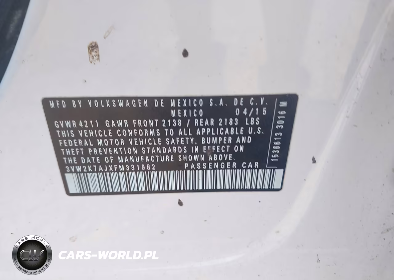 2015 Volkswagen Jetta 2.0L S VIN:3VW2K7AJXFM331982 - 9
