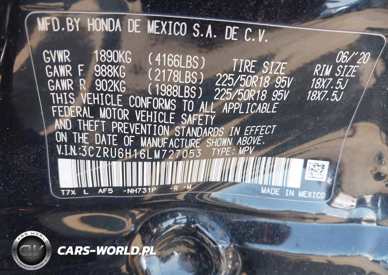 2020 Honda Hr-V Awd Sport VIN:3CZRU6H16LM727053 - 9