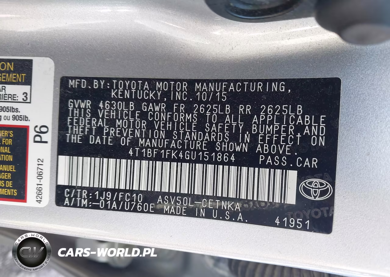 2016 Toyota Camry Le VIN:4T1BF1FK4GU151864 - 9