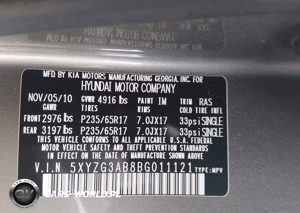 2011 Hyundai Santa Fe Gls VIN:5XYZG3AB8BG011121 - 9