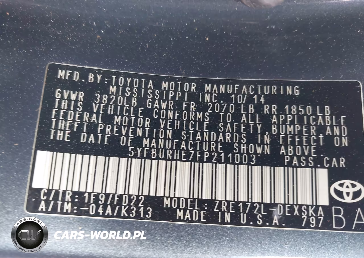 2015 Toyota Corolla S Plus VIN:5YFBURHE7FP211003 - 9