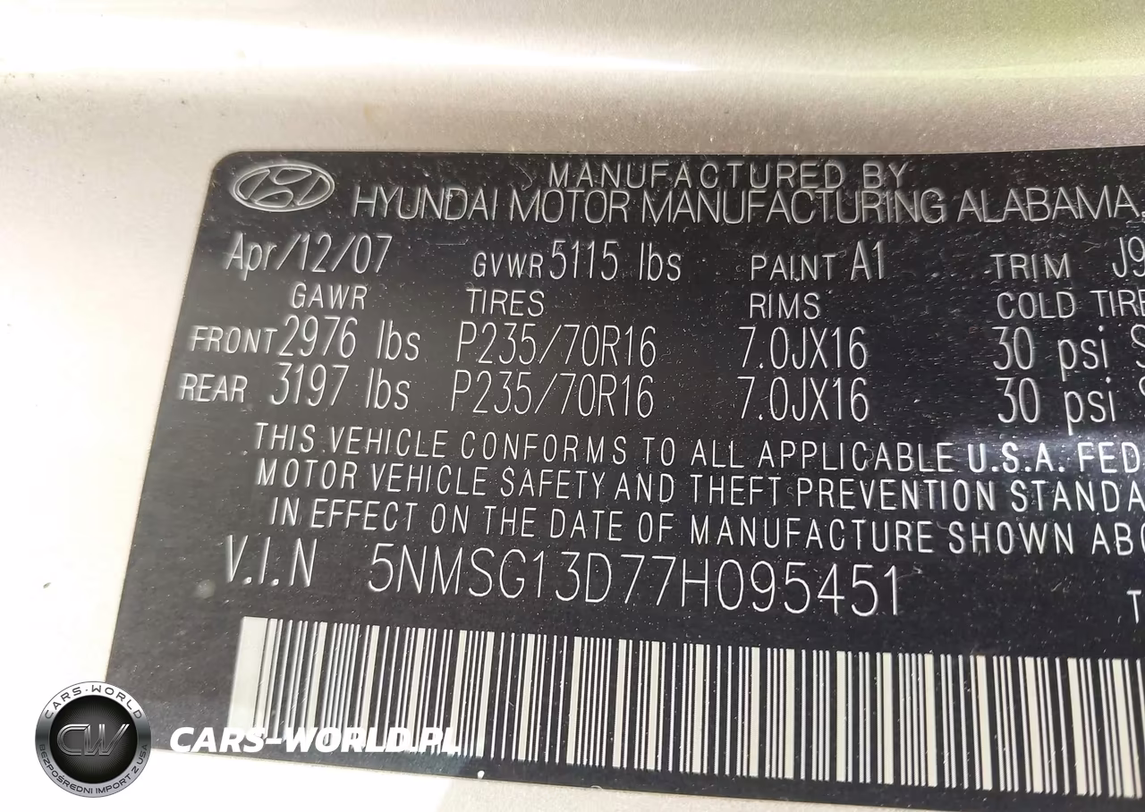 2007 Hyundai Santa Fe Gls VIN:5NMSG13D77H095451 - 9
