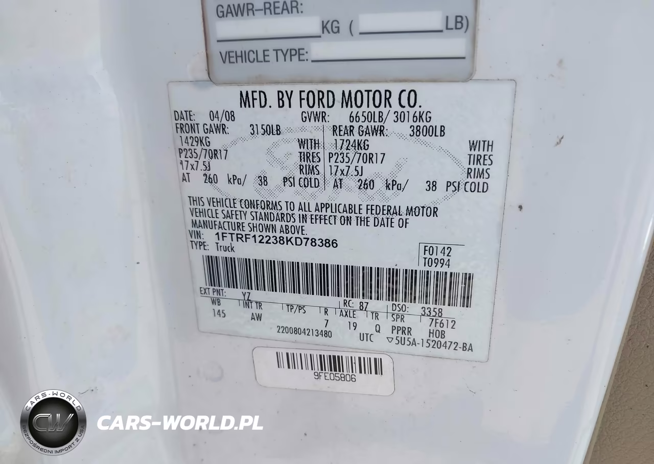 2008 Ford F-150 Stx-Xl-Xlt VIN:1FTRF12238KD78386 - 9