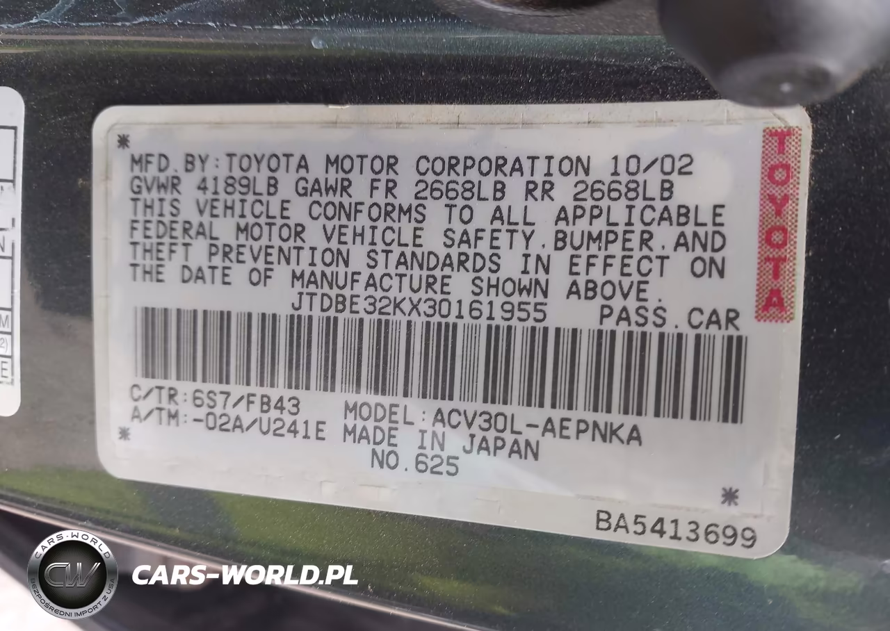 2003 Toyota Camry Le VIN:JTDBE32KX30161955 - 9