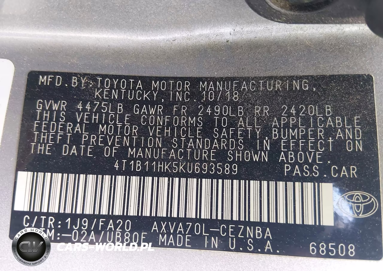 2019 Toyota Camry Le VIN:4T1B11HK5KU693589 - 9