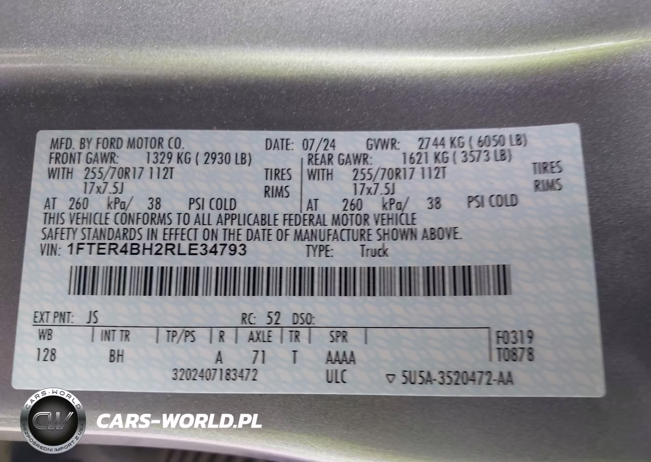 2024 Ford Ranger Xl VIN:1FTER4BH2RLE34793 - 9