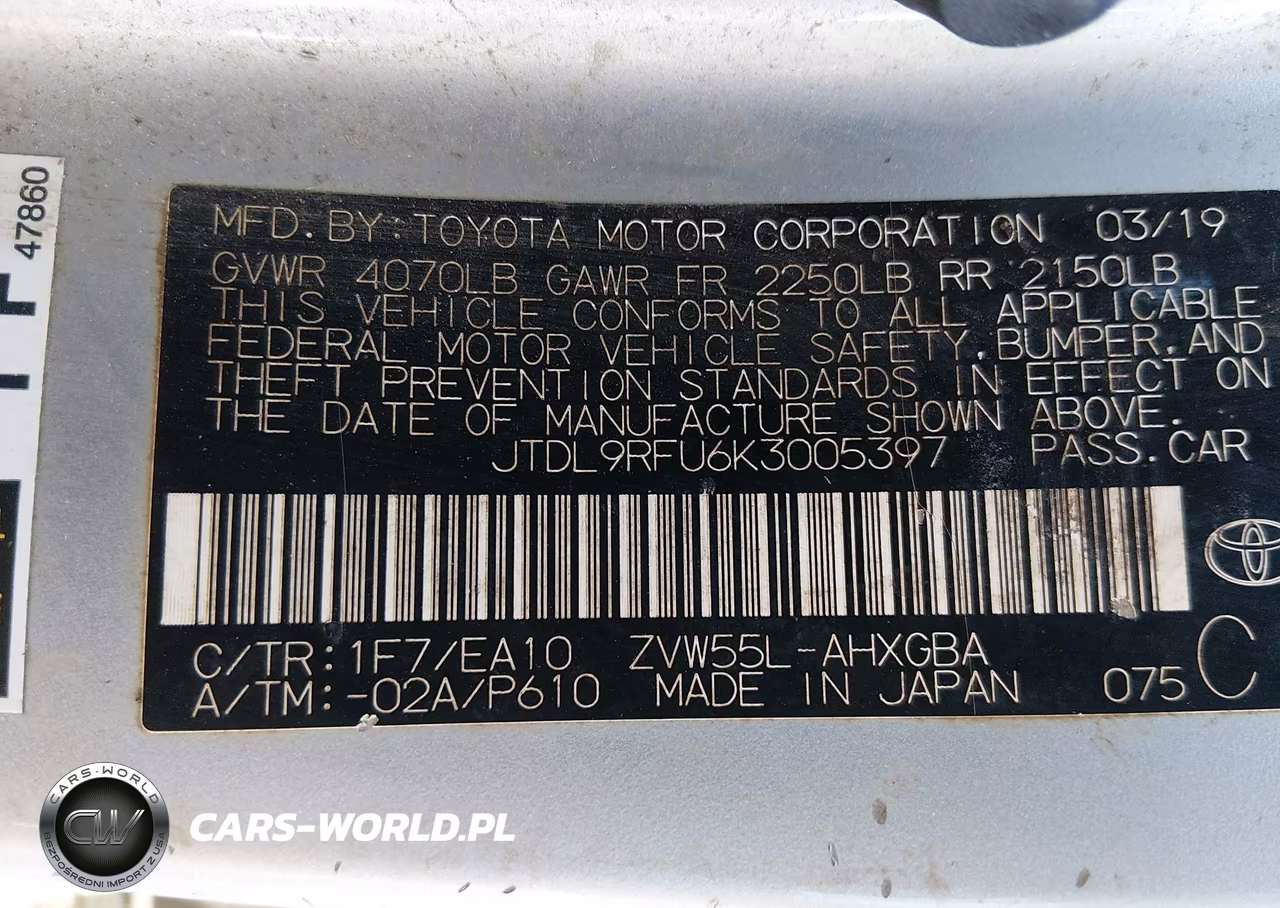 2019 Toyota Prius Xle VIN:JTDL9RFU6K3005397 - 9