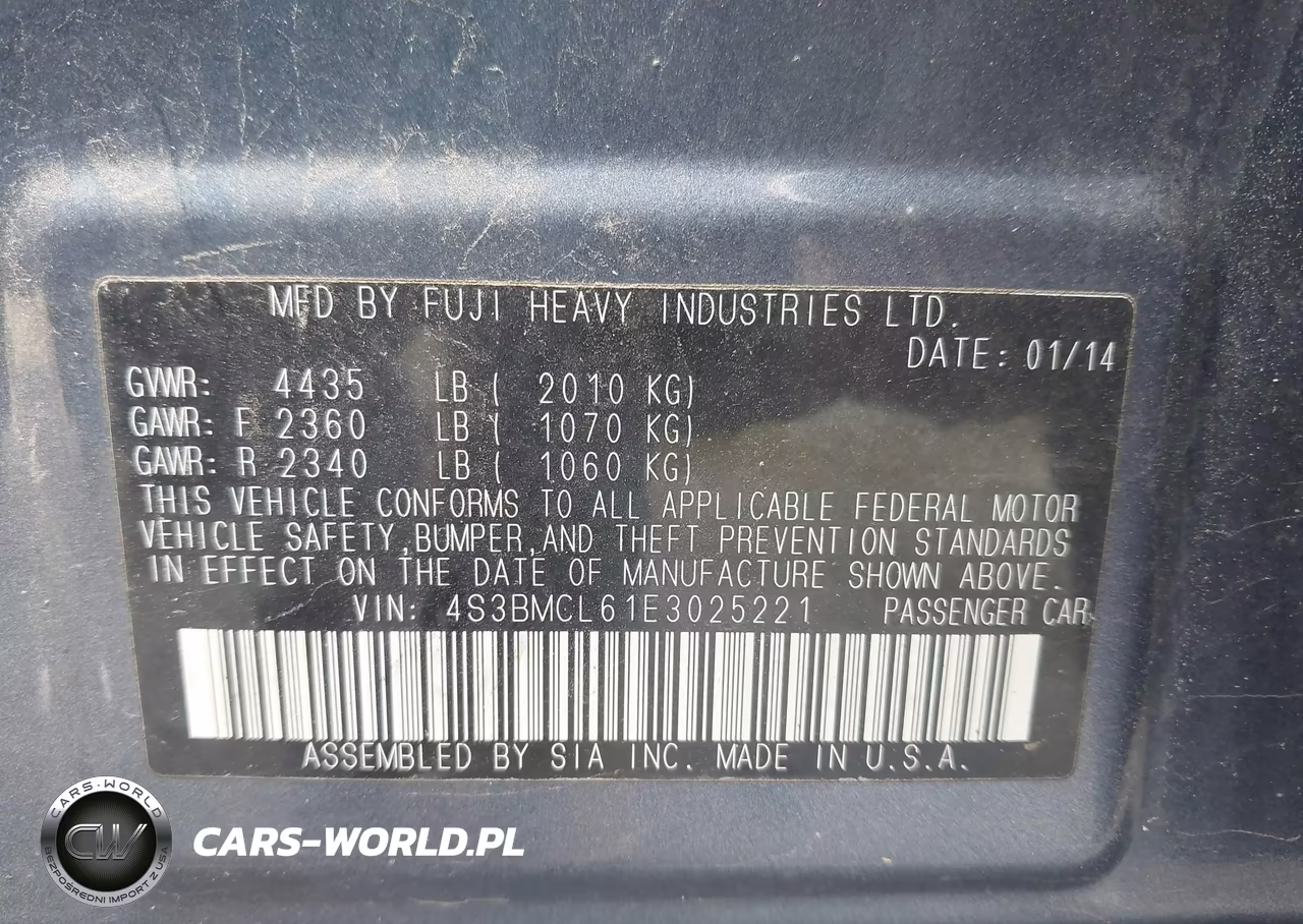 2014 Subaru Legacy 2.5I Limited VIN:4S3BMCL61E3025221 - 9