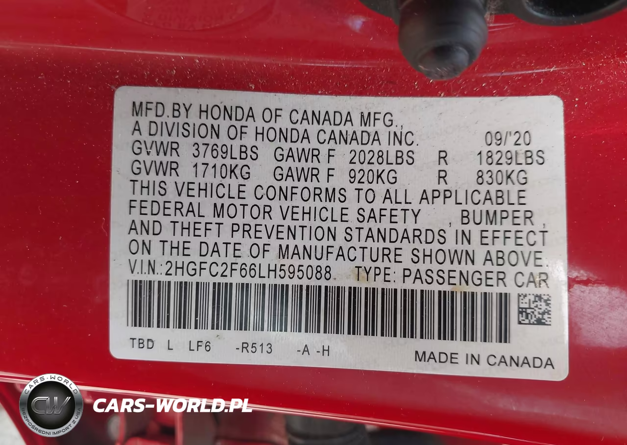2020 Honda Civic Lx VIN:2HGFC2F66LH595088 - 9