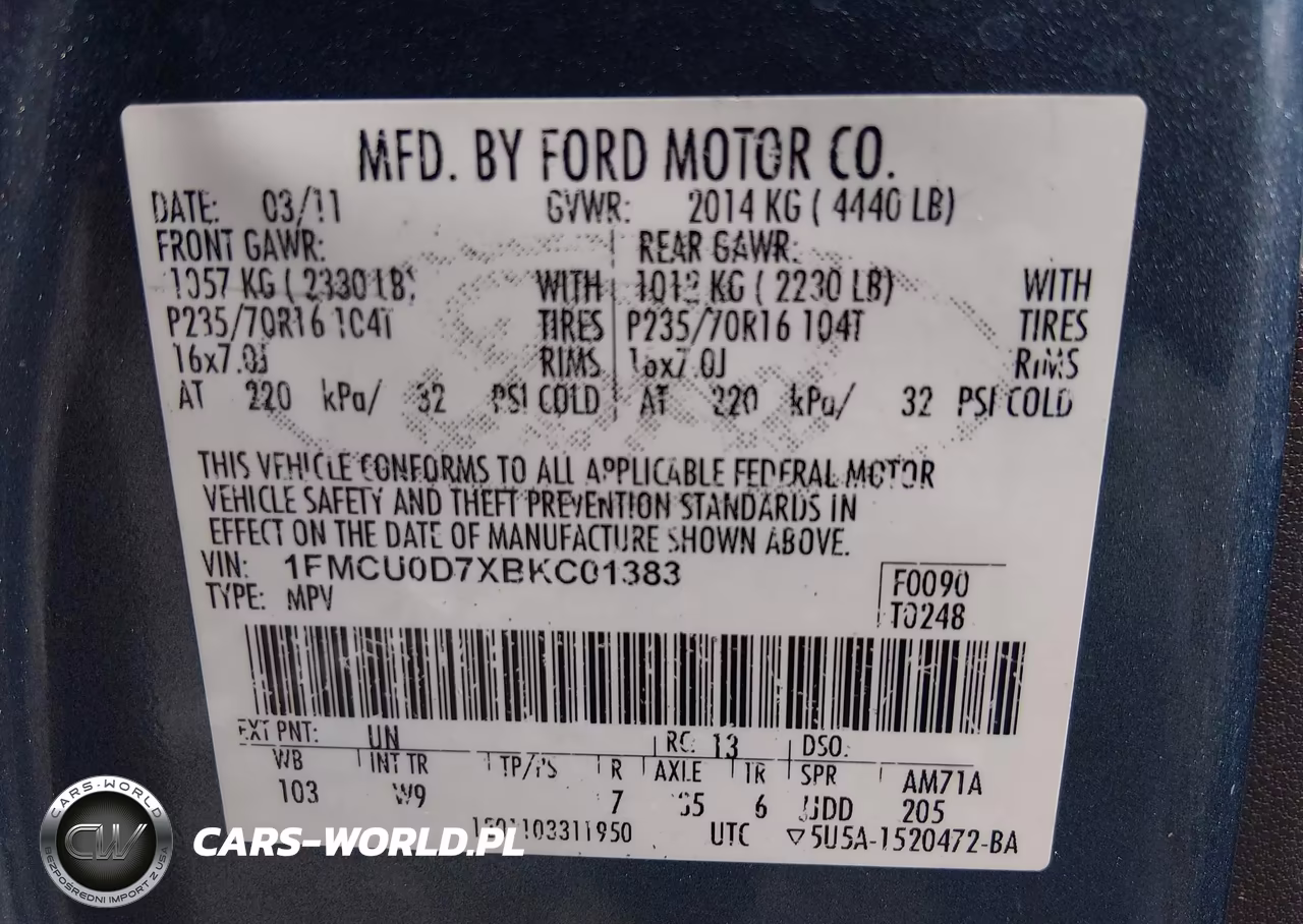 2011 Ford Escape Xlt VIN:1FMCU0D7XBKC01383 - 9