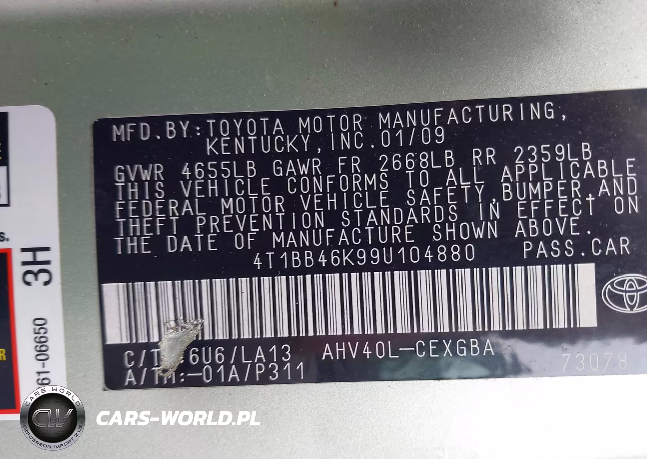 2009 Toyota Camry Hybrid VIN:4T1BB46K99U104880 - 9