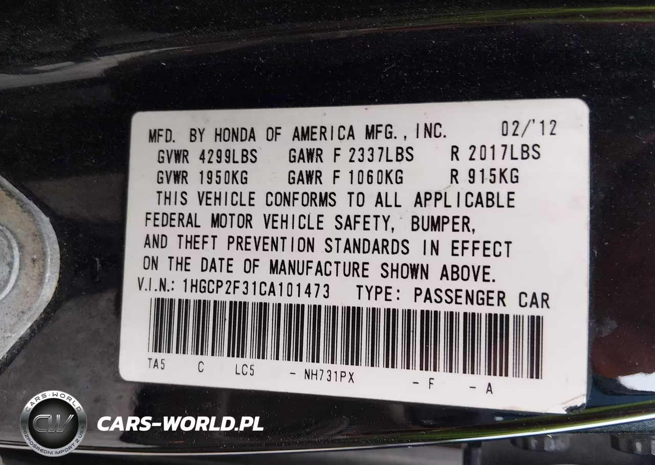 2012 Honda Accord 2.4 Lx VIN:1HGCP2F31CA101473 - 9