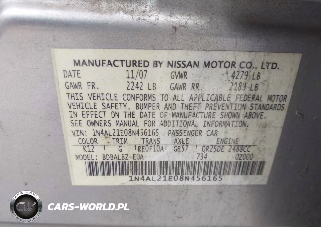 2008 Nissan Altima 2.5 S VIN:1N4AL21E08N456165 - 9