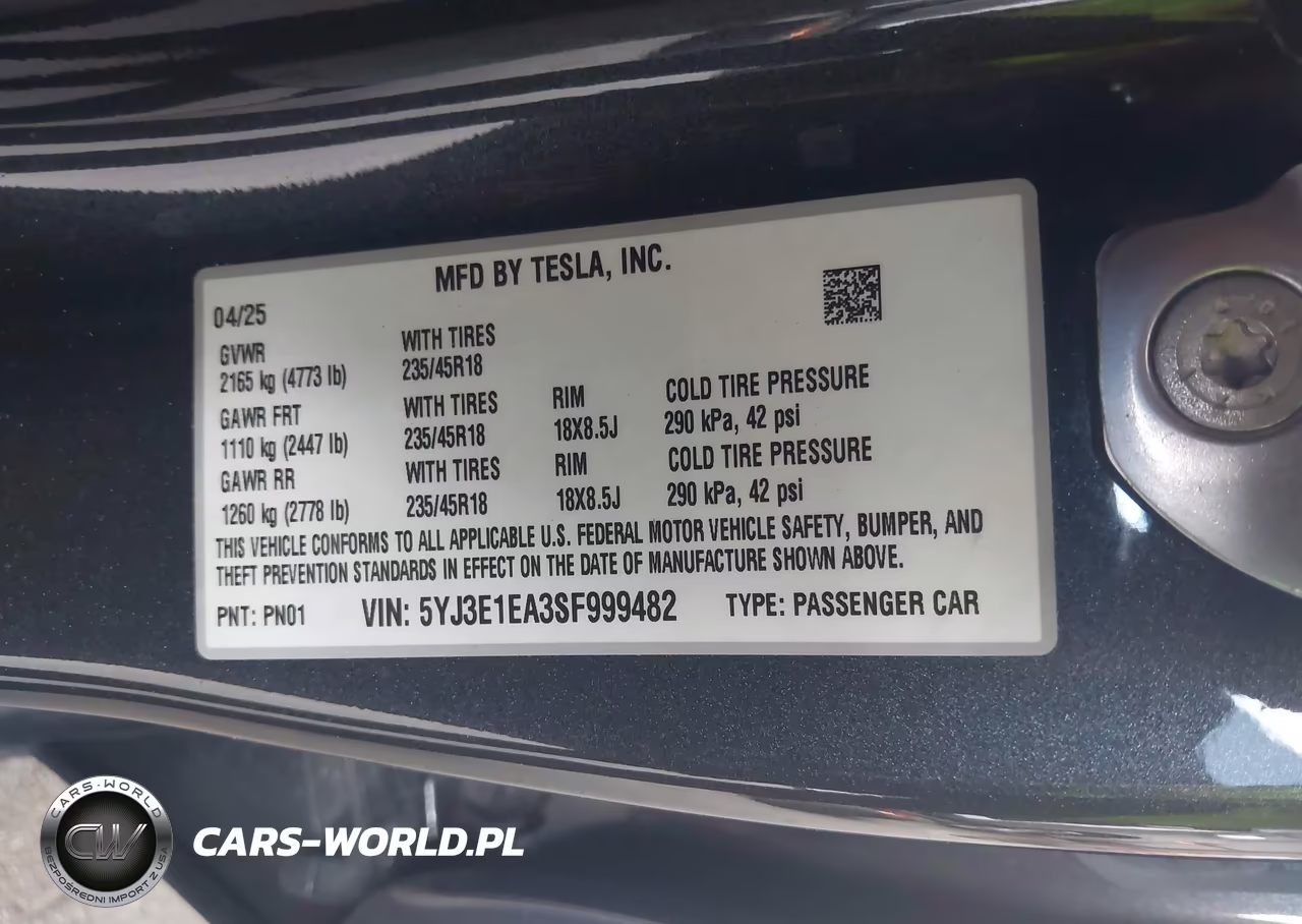 2025 Tesla Model 3 Long Range Rear-Wheel Drive-Standard Rear-Wheel Drive VIN:5YJ3E1EA3SF999482 - 9