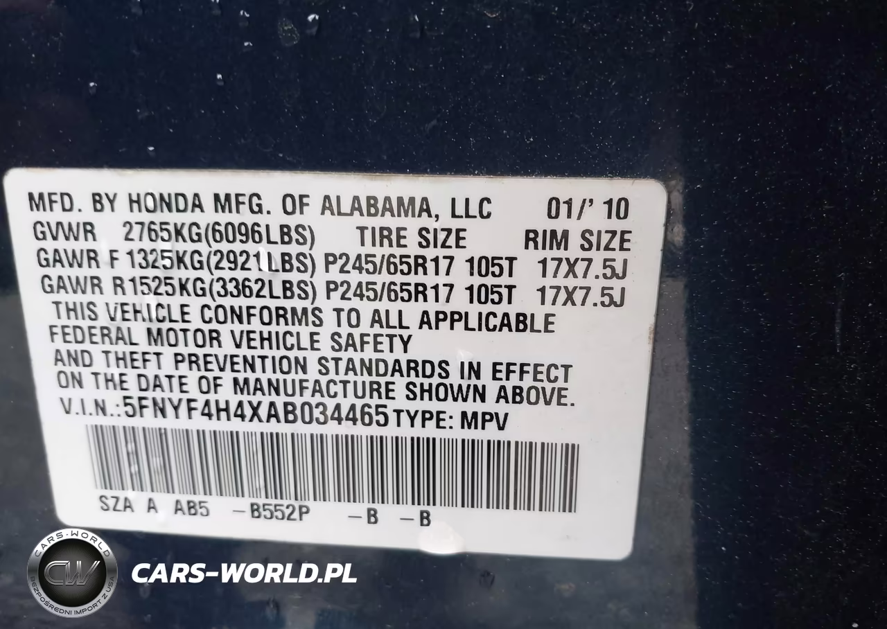 2010 Honda Pilot Ex VIN:5FNYF4H4XAB034465 - 9