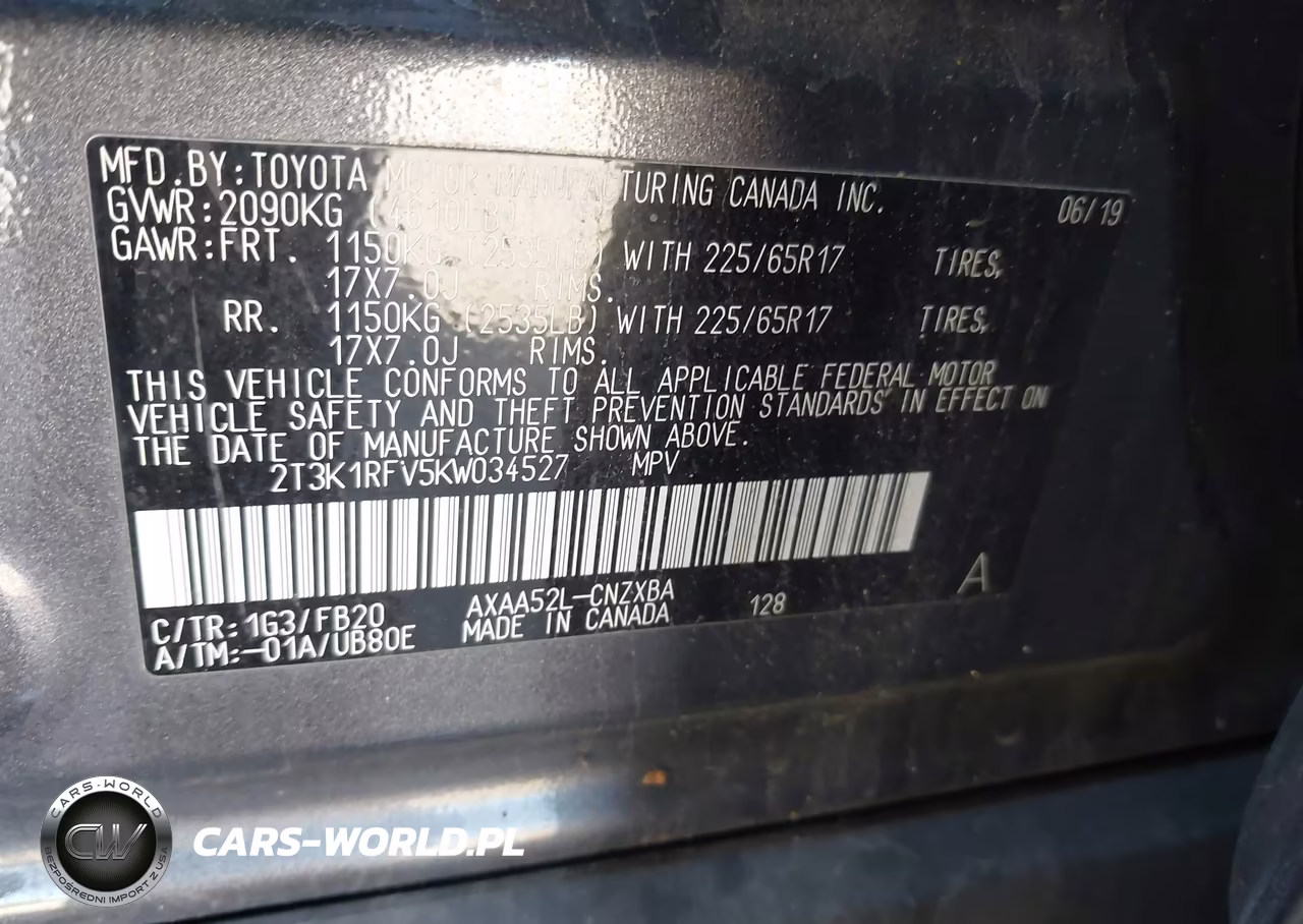 2019 Toyota Rav4 Le VIN:2T3K1RFV5KW034527 - 9