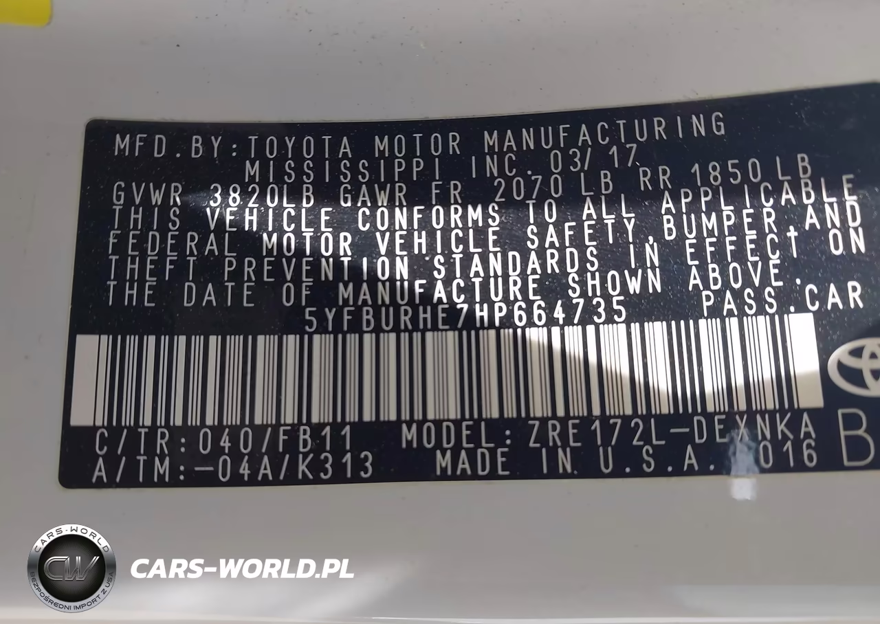 2017 Toyota Corolla Le VIN:5YFBURHE7HP664735 - 9