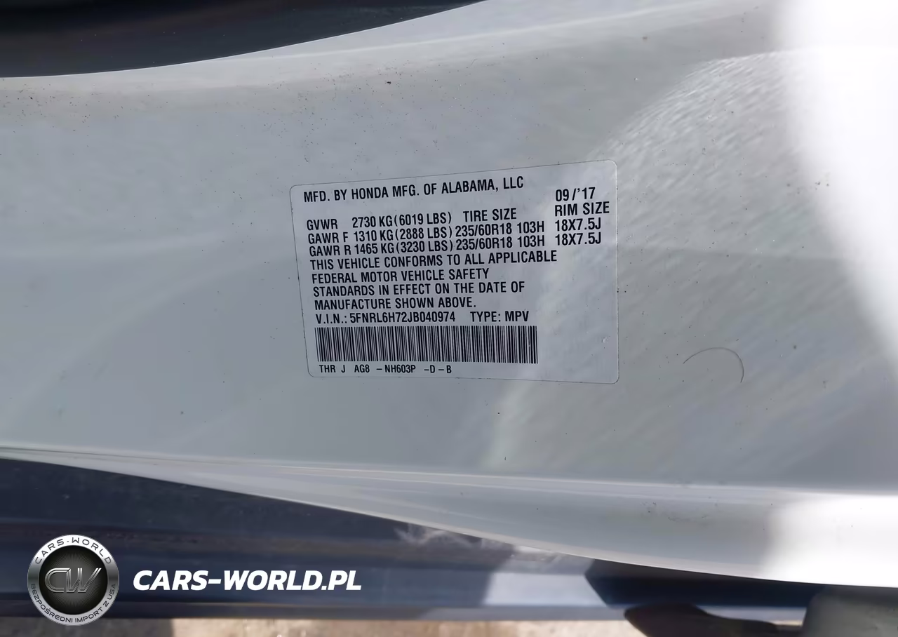 2018 Honda Odyssey Ex-L VIN:5FNRL6H72JB040974 - 9