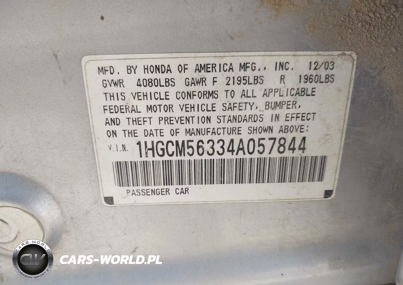 2004 Honda Accord 2.4 Lx VIN:1HGCM56334A057844 - 9