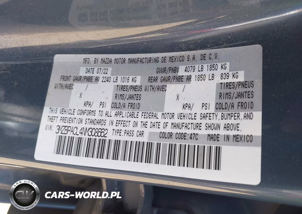 2022 Mazda Mazda3 Carbon Edition VIN:3MZBPACL4NM308662 - 9