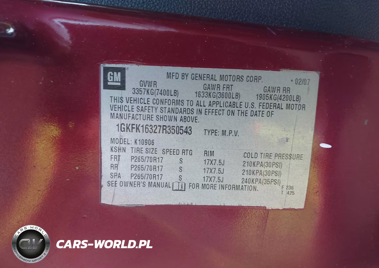 2007 GMC Yukon Xl 1500 Slt VIN:1GKFK16327R350543 - 9