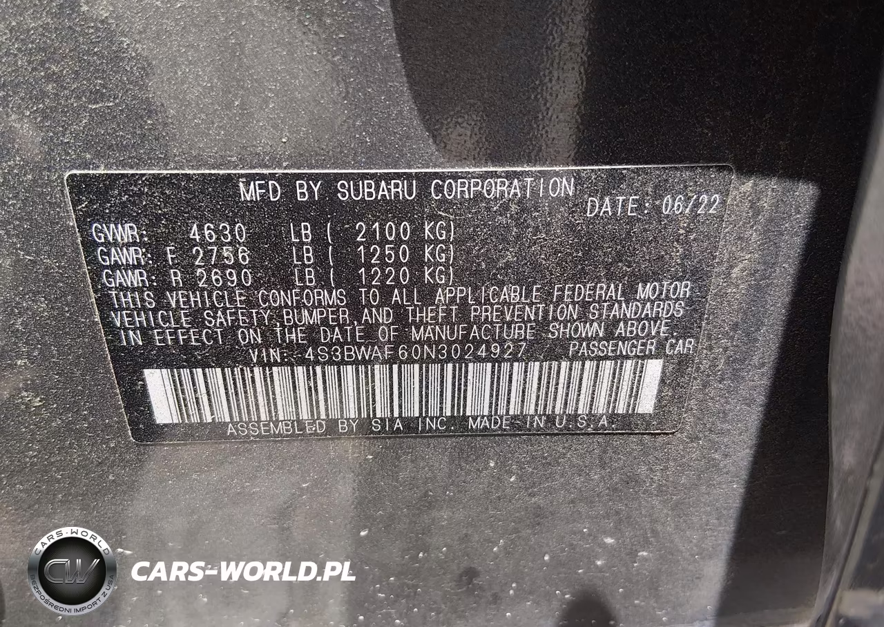 2022 Subaru Legacy Premium VIN:4S3BWAF60N3024927 - 9