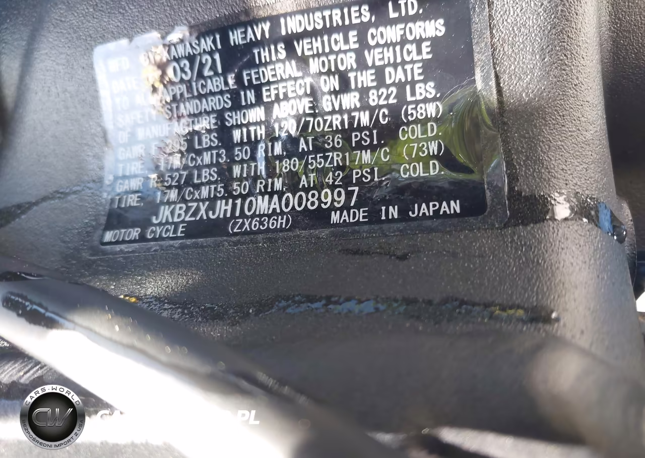 2021 Kawasaki Zx636 K VIN:JKBZXJH10MA008997 - 10