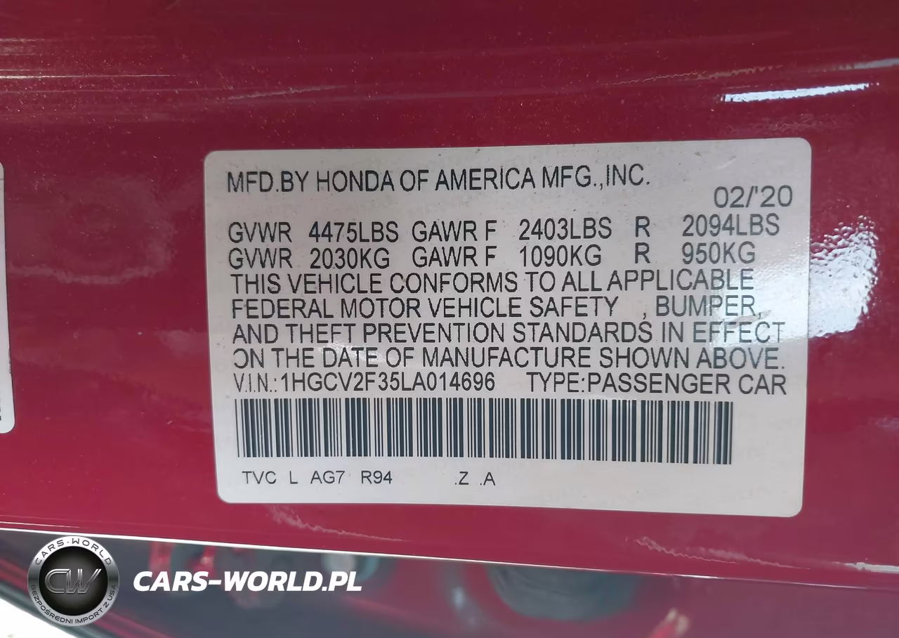 2020 Honda Accord Sport 2.0T VIN:1HGCV2F35LA014696 - 9