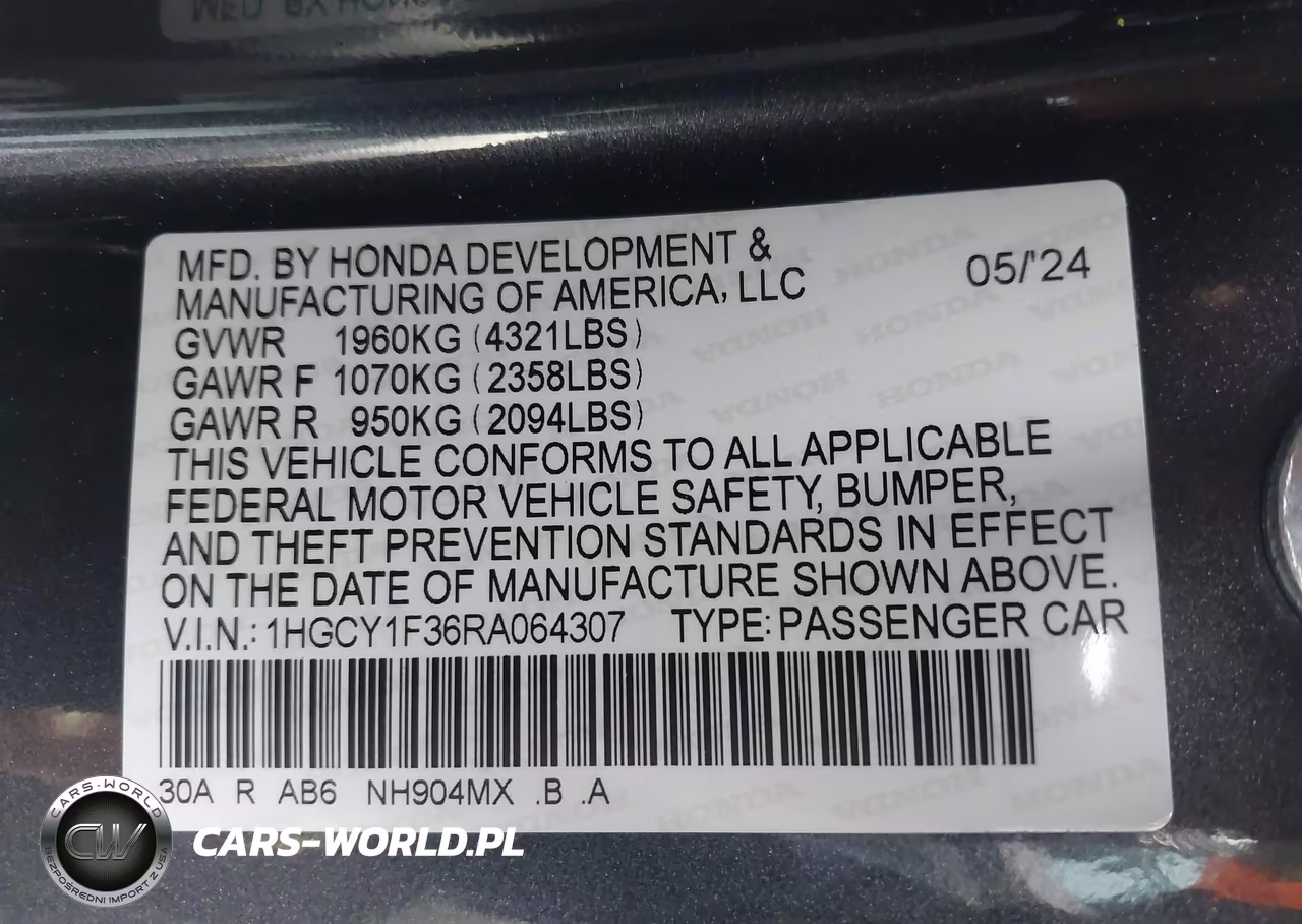 2024 Honda Accord Ex VIN:1HGCY1F36RA064307 - 9