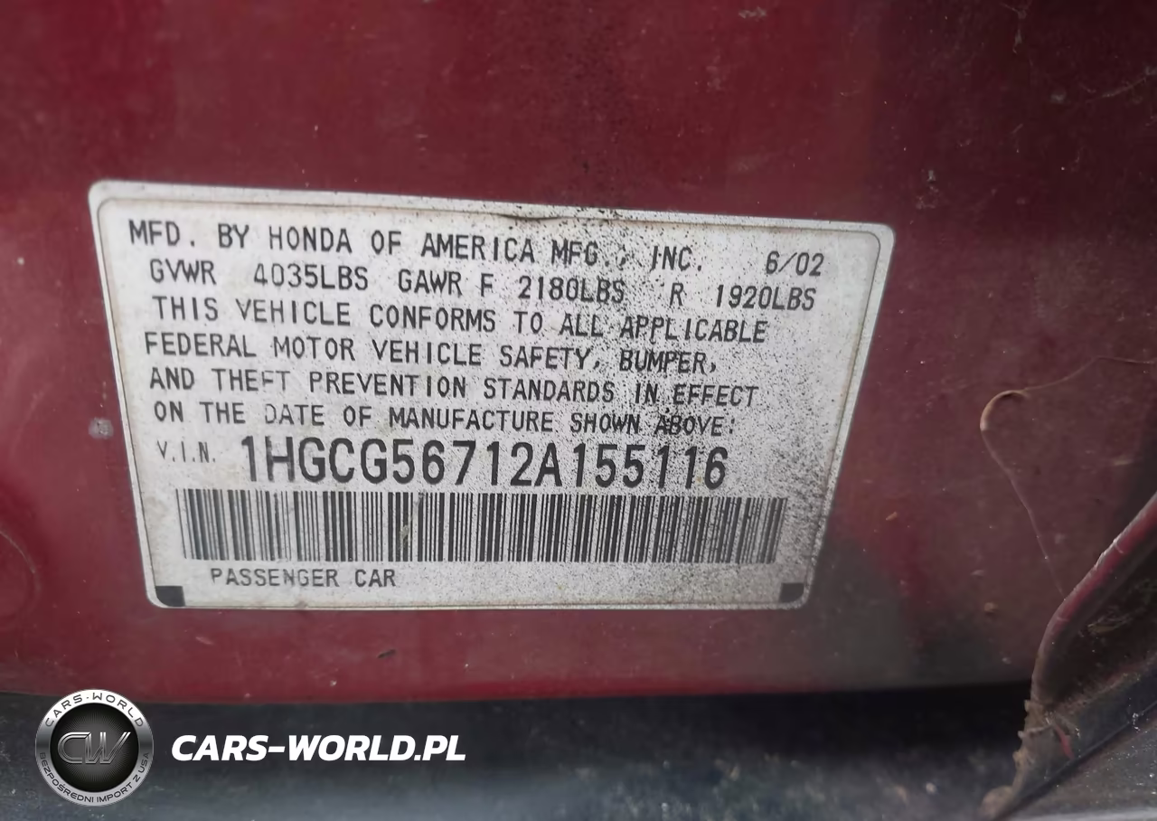2002 Honda Accord 2.3 Se VIN:1HGCG56712A155116 - 9
