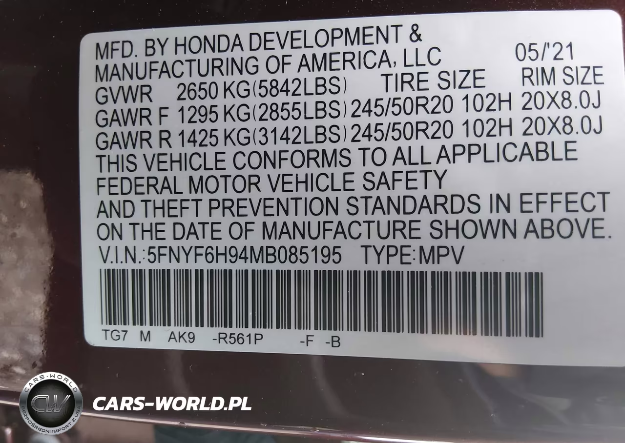2021 Honda Pilot Awd Touring 8 Passenger VIN:5FNYF6H94MB085195 - 9