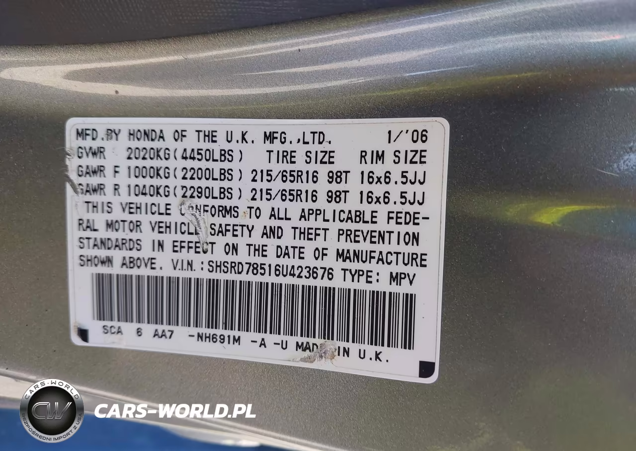 2006 Honda Cr-V Lx VIN:SHSRD78516U423676 - 9