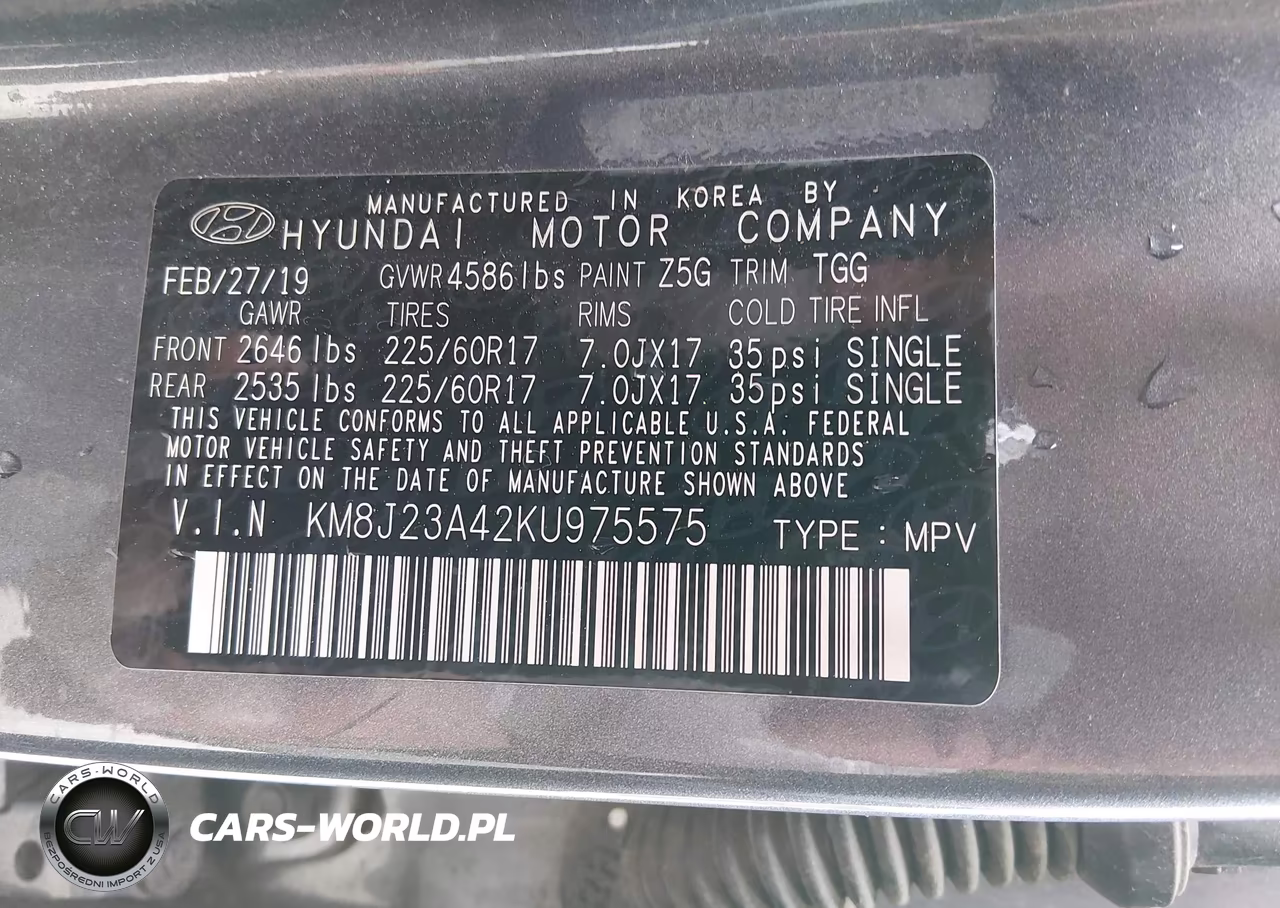 2019 Hyundai Tucson Se VIN:KM8J23A42KU975575 - 9