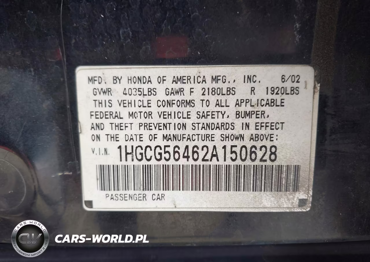 2002 Honda Accord 2.3 Lx VIN:1HGCG56462A150628 - 9