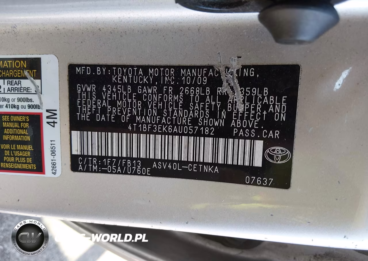 2010 Toyota Camry Le VIN:4T1BF3EK6AU057182 - 9