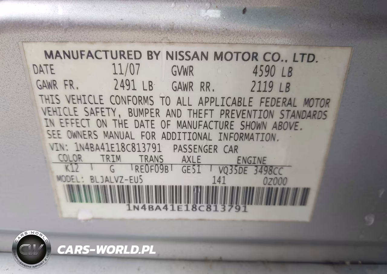 2008 Nissan Maxima 3.5 Se VIN:1N4BA41E18C813791 - 9