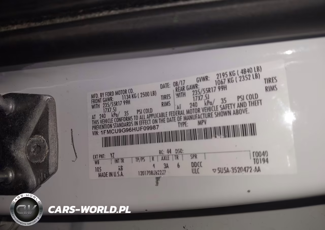 2017 Ford Escape Se VIN:1FMCU9G96HUF09987 - 9
