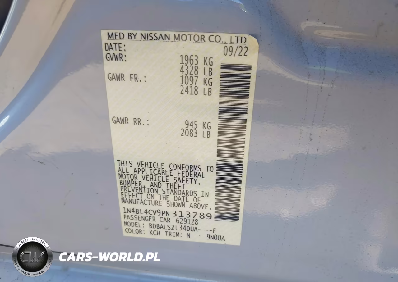2023 Nissan Altima Sr Fwd VIN:1N4BL4CV9PN313789 - 9